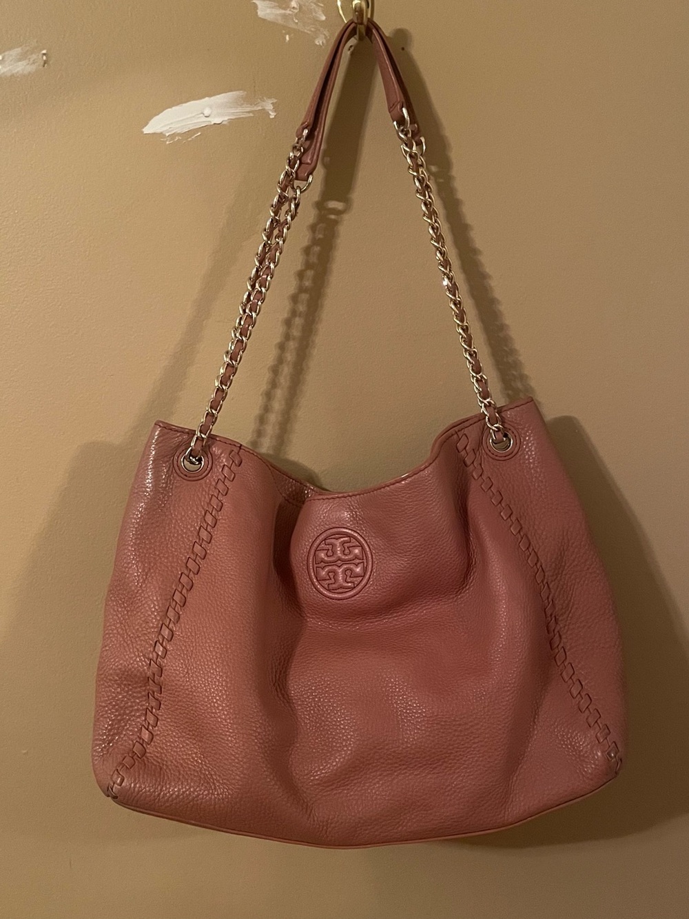 Tory Burch Pink-Rose Leather Marion Tote